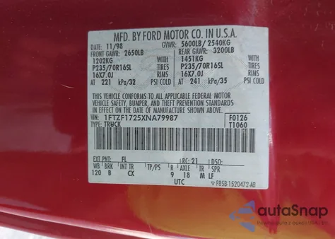 1999 Ford F-150 Work Series/Xl/Xlt from USA, damaged, VIN 1FTZF1725XNA79987